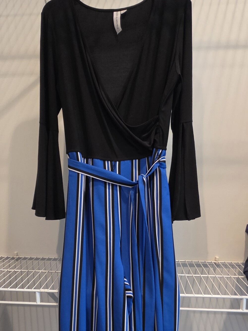 Black & Blue Striped Wrap Skirt